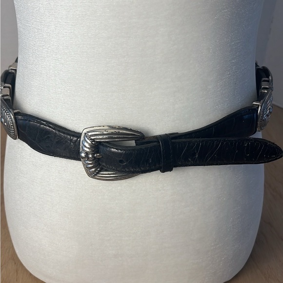 Vintage Brighton Leather Metal Belt 1995 Medium Heavy Weight Tarnished Weathered - Picture 3 of 16